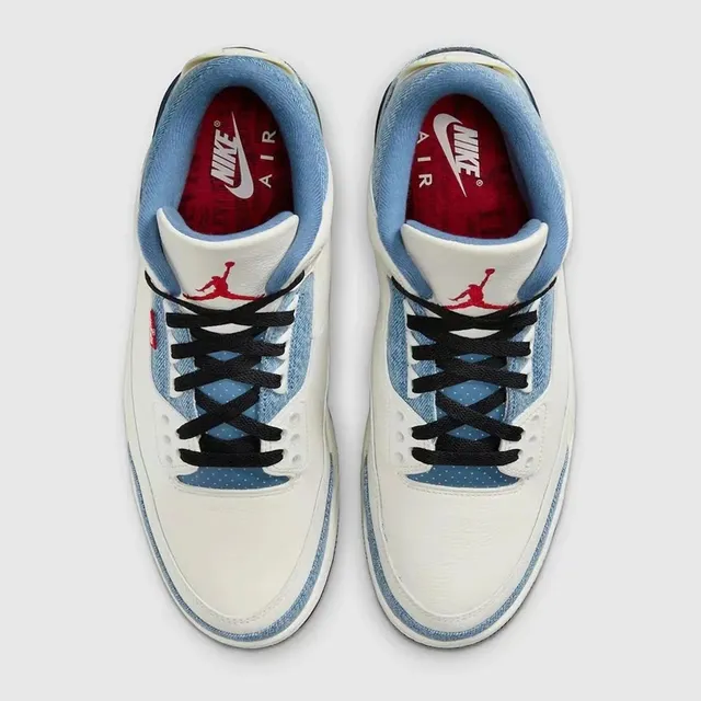 Air Jordan 3 White Denim Navy Red Basketball Shoes 6