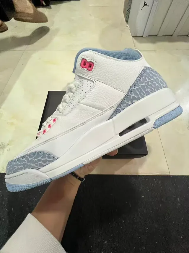 Air Jordan 3 White Light Graphite Pink Tênis de Basquete 5