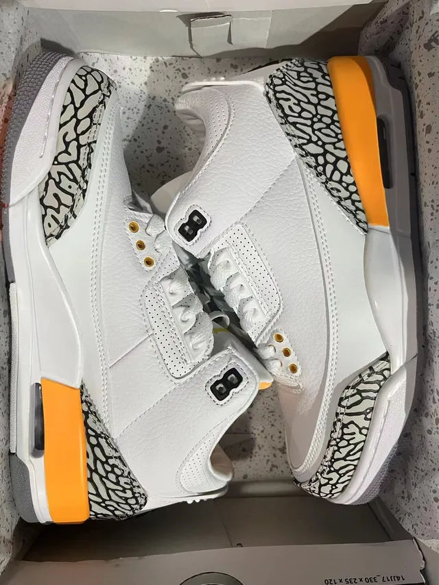 Air Jordan 3 Tênis de Basquete Branco e Laranja com Estampa de Elefante 6
