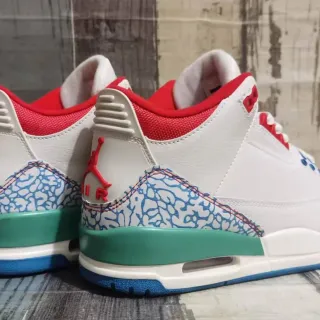 Air Jordan 3 White Red Blue Elephant Print Basketball Shoes