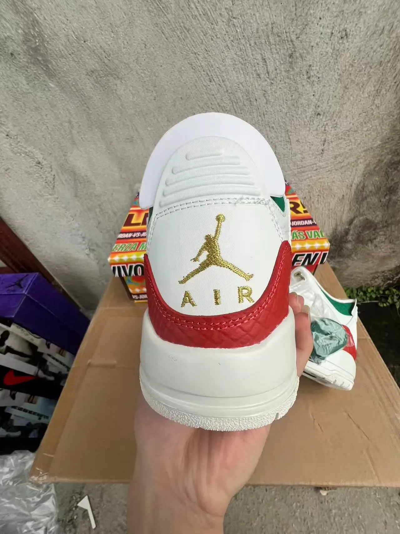 Air Jordan 3 Blanc Rouge Vert Chaussures de Basketball 8