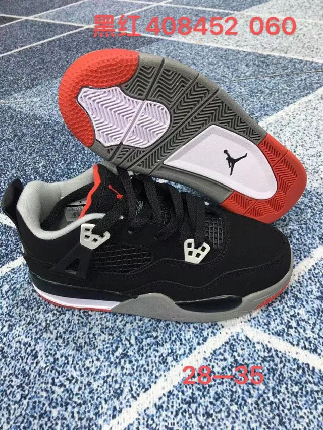 Air Jordan 4 Black Red Kids Basketball Shoes 11