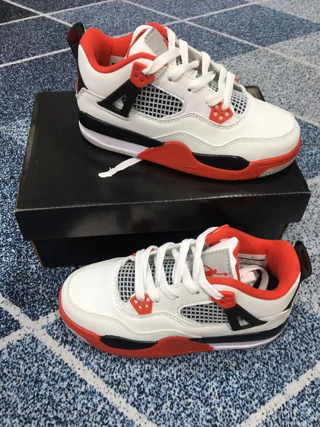 Air Jordan 4 Black Red Kids Basketball Shoes 24