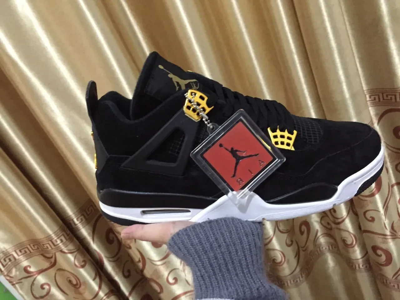 Air Jordan 4 Noir Blanc Or Chaussures de Basket 4