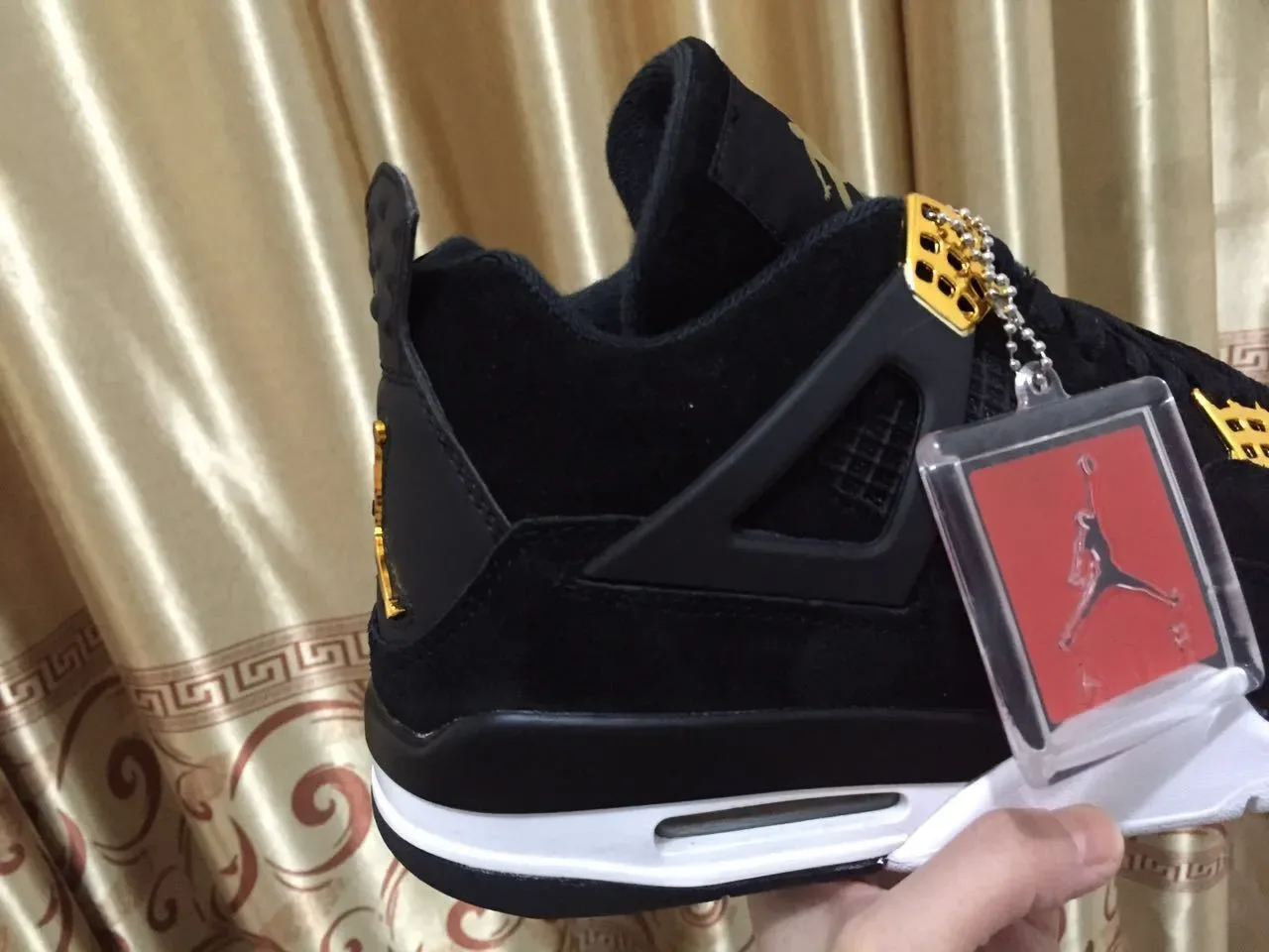 Air Jordan 4 Noir Blanc Or Chaussures de Basket 8