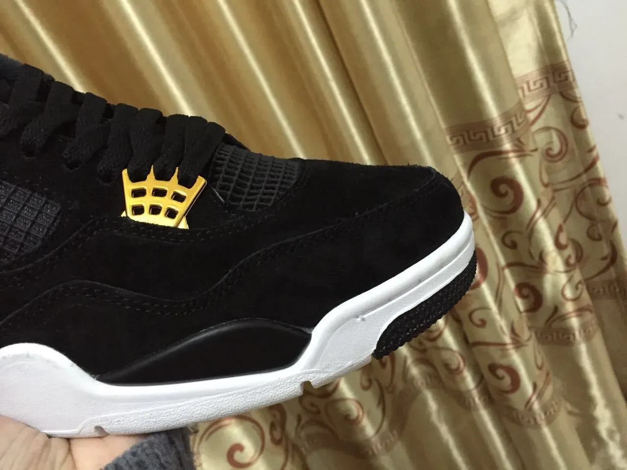 Air Jordan 4 Noir Blanc Or Chaussures de Basket 11