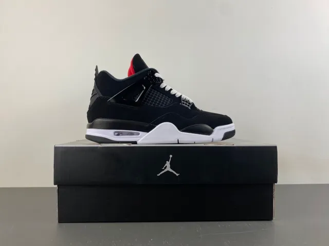 Air Jordan 4 Black White Red Basketball Shoes 15
