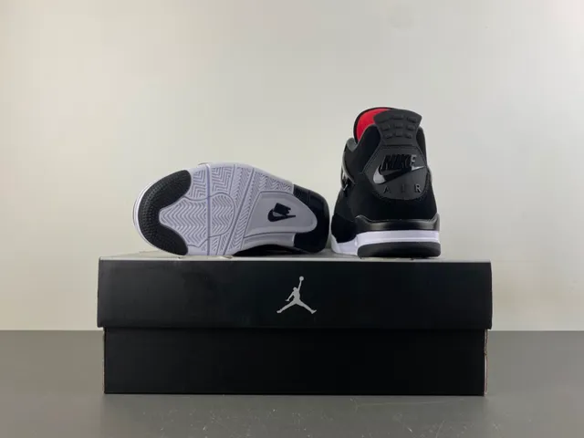 Air Jordan 4 Black White Red Basketball Shoes 16