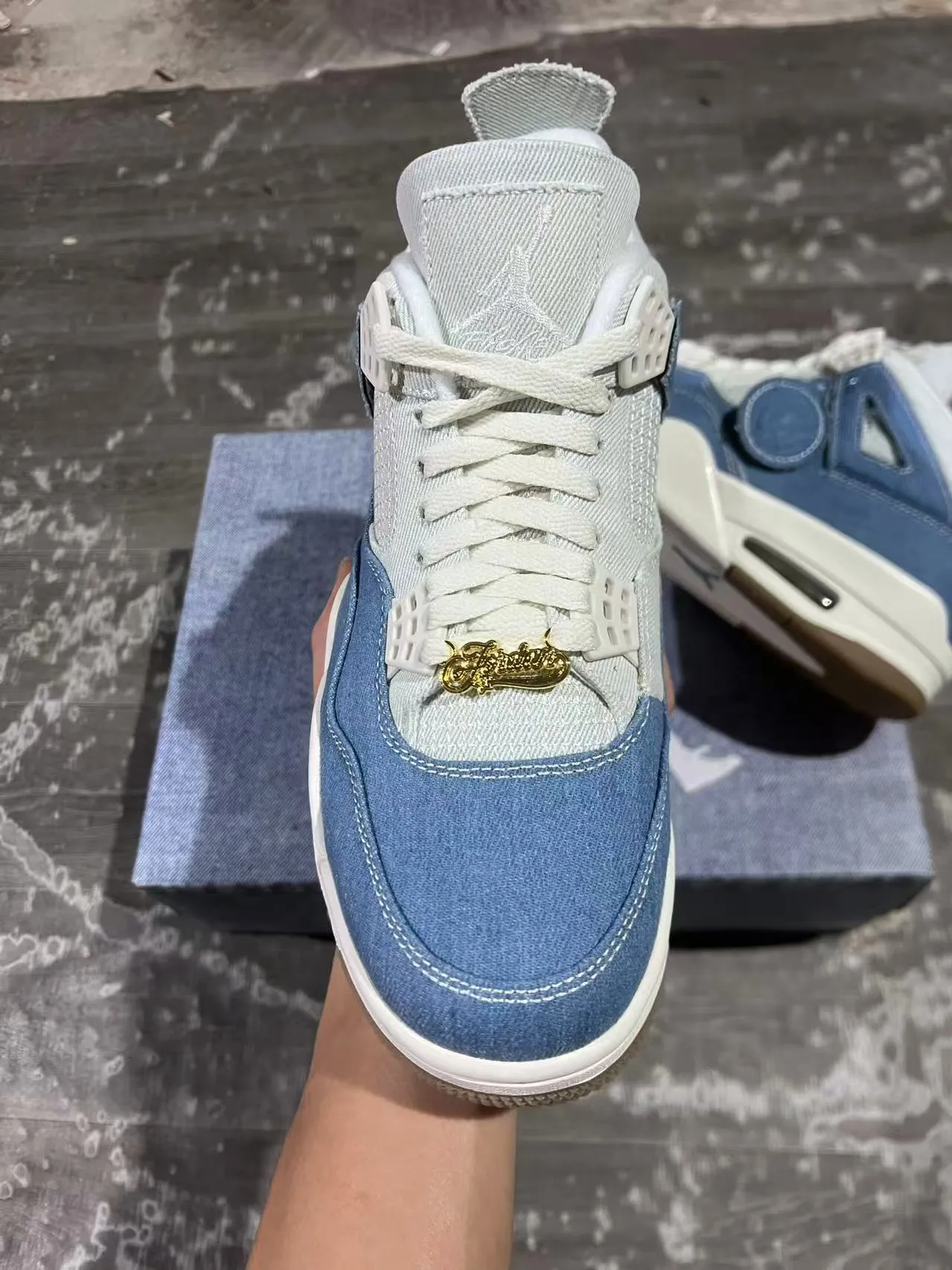 Air Jordan 4 Denim Blue and White Basketball Shoes 9