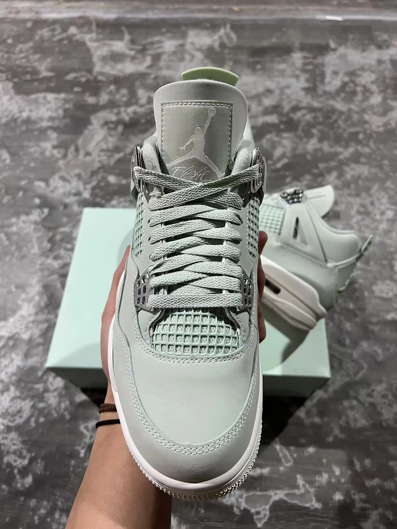 Air Jordan 4 Mint Green Suede Basketball Shoes 3