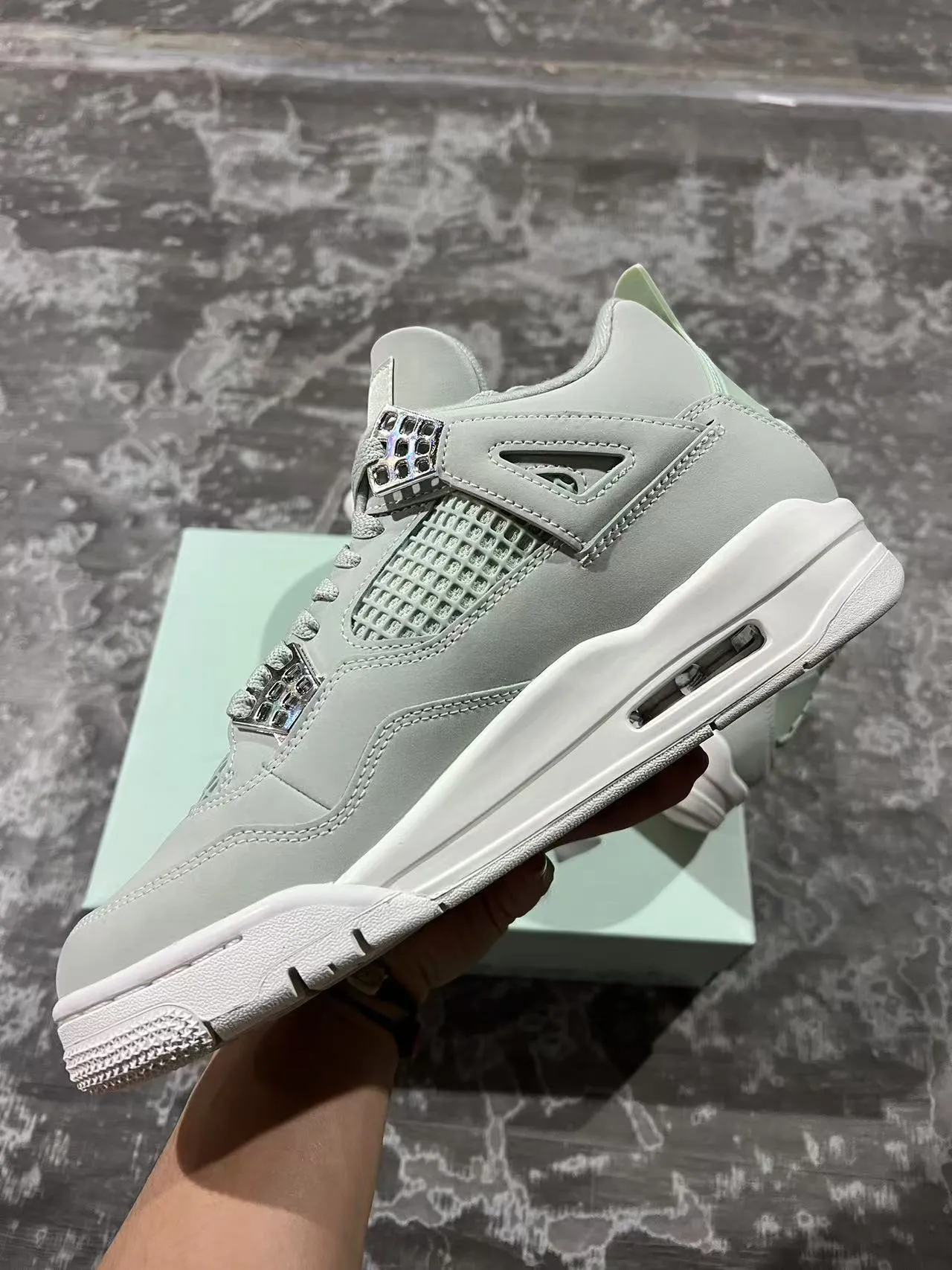 Air Jordan 4 Mint Green Suede Basketball Shoes 5