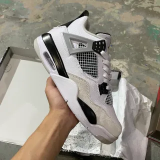 Air Jordan 4 Blanco Negro Gris Cemento Zapatos de Baloncesto