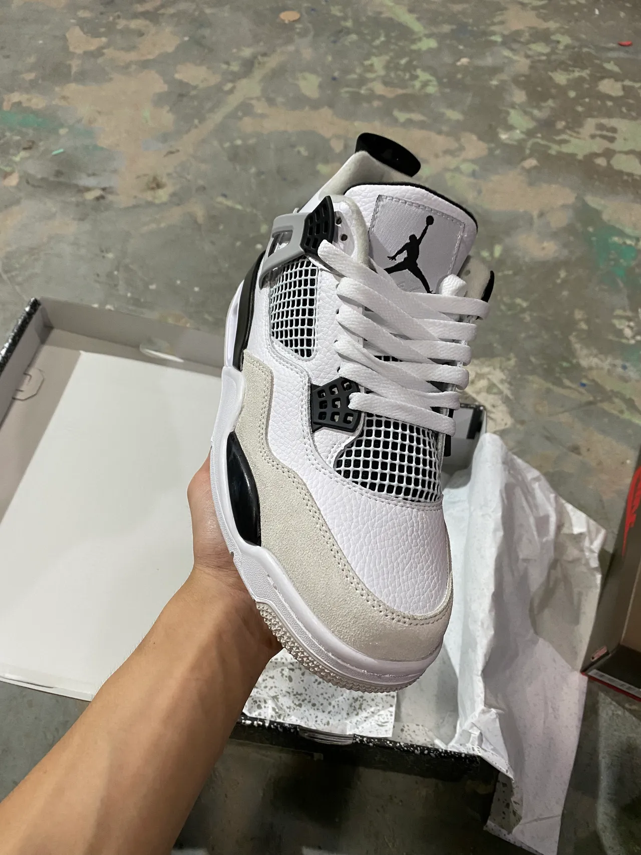 Air Jordan 4 White Black Cement Grey Basketball Shoes 2