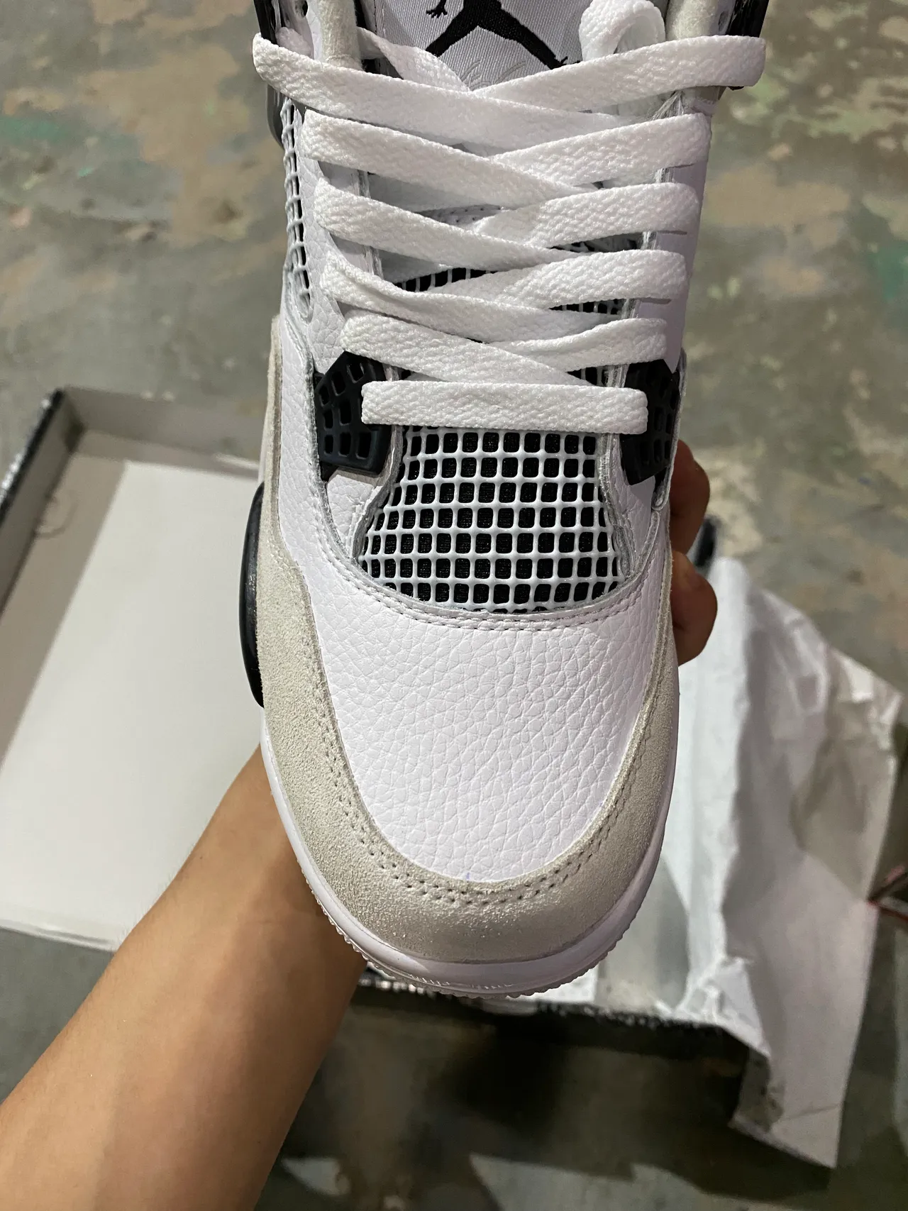 Air Jordan 4 White Black Cement Grey Basketball Shoes 3