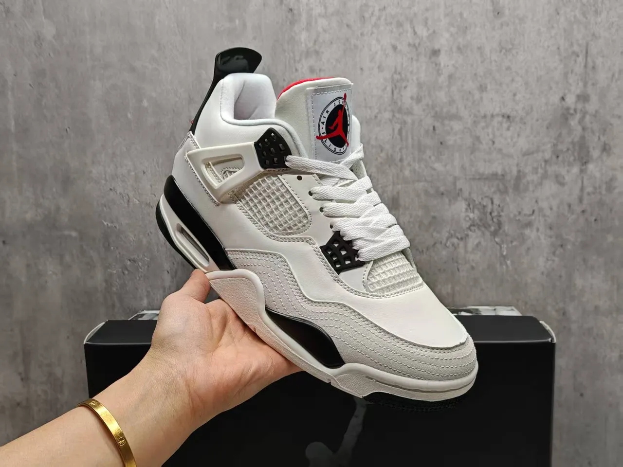 Air Jordan 4 White Black Red Basketball Shoes 5