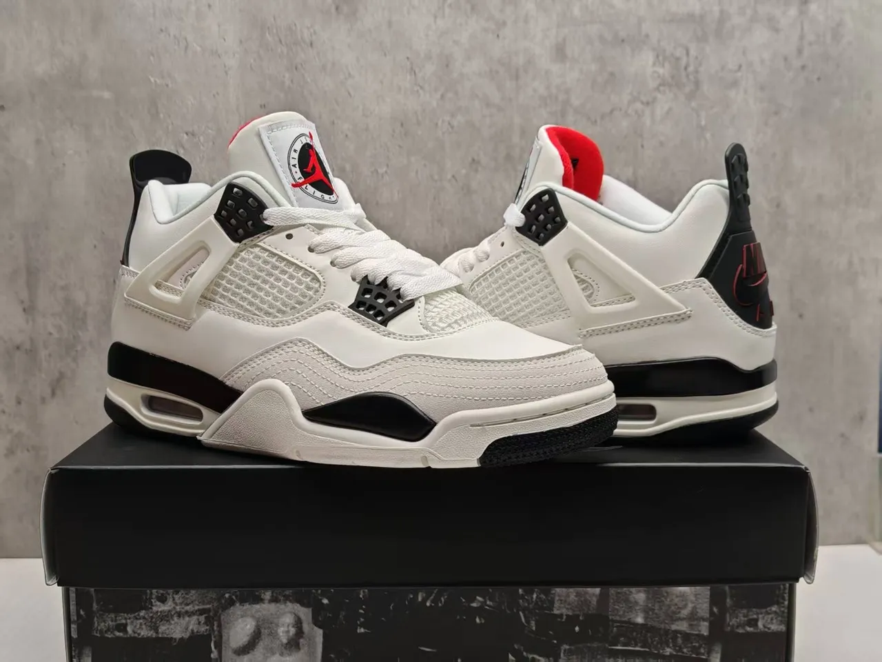 Air Jordan 4 White Black Red Basketball Shoes 12