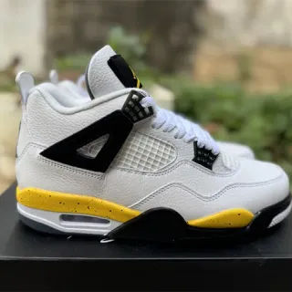 Air Jordan 4 White Black Yellow Basketball Shoes