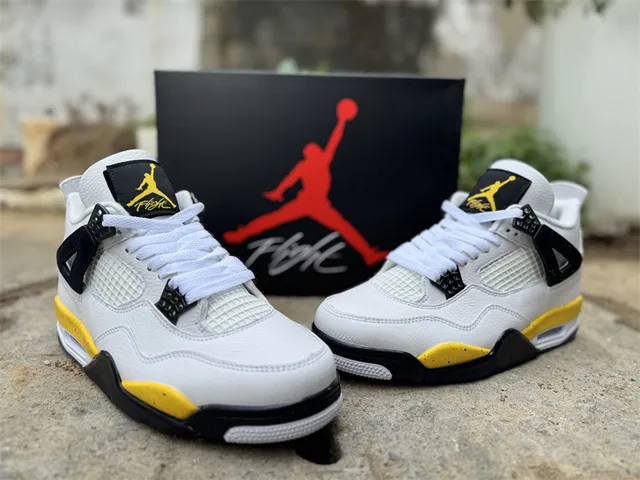 Air Jordan 4 White Black Yellow Basketball Shoes 5
