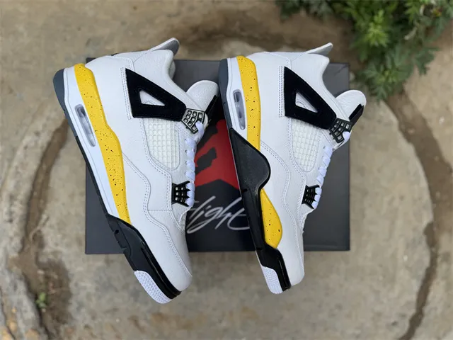 Air Jordan 4 White Black Yellow Basketball Shoes 10