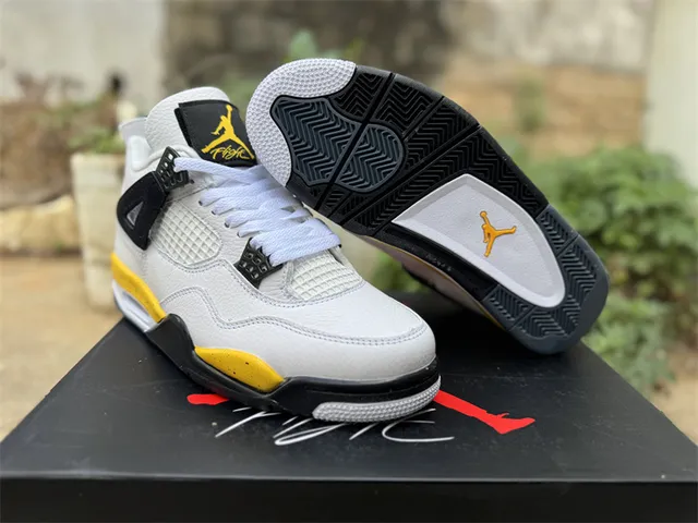 Air Jordan 4 White Black Yellow Basketball Shoes 15