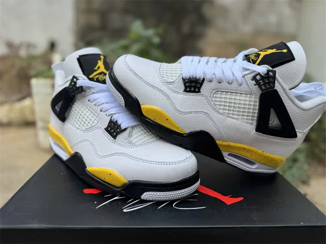Air Jordan 4 White Black Yellow Basketball Shoes 16