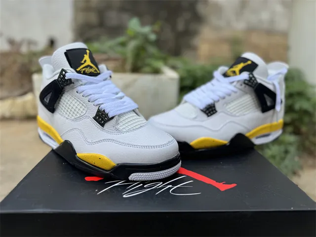 Air Jordan 4 White Black Yellow Basketball Shoes 17