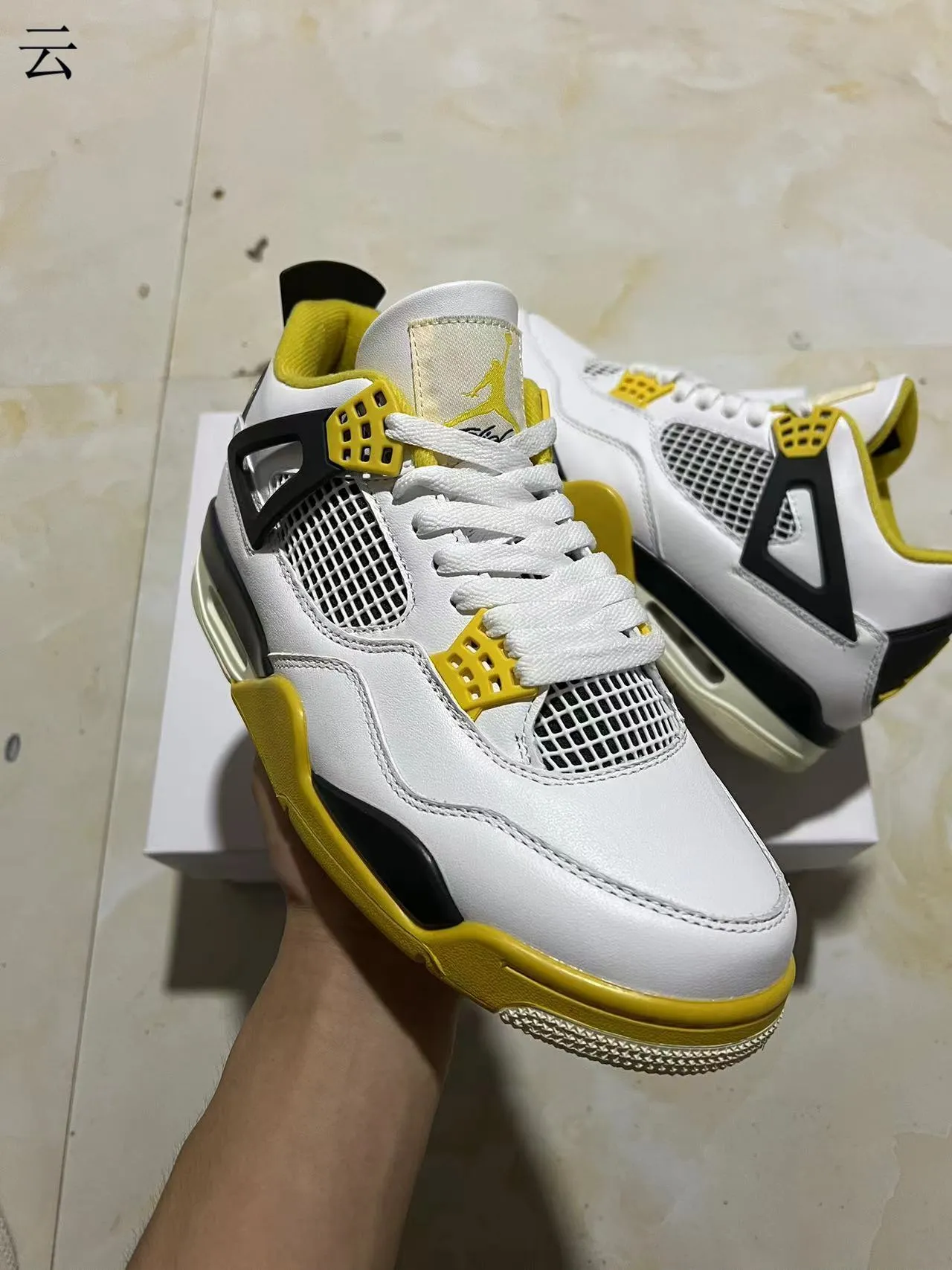 Air Jordan 4 White Black Yellow Basketball Shoes 2