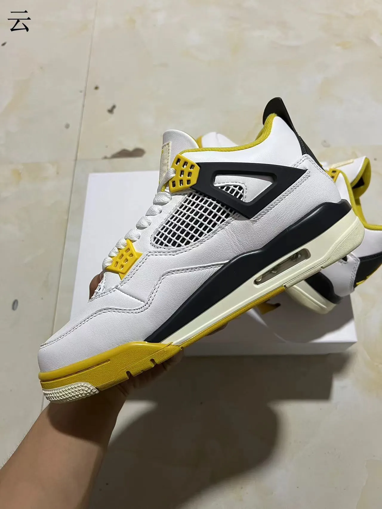 Air Jordan 4 White Black Yellow Basketball Shoes 3