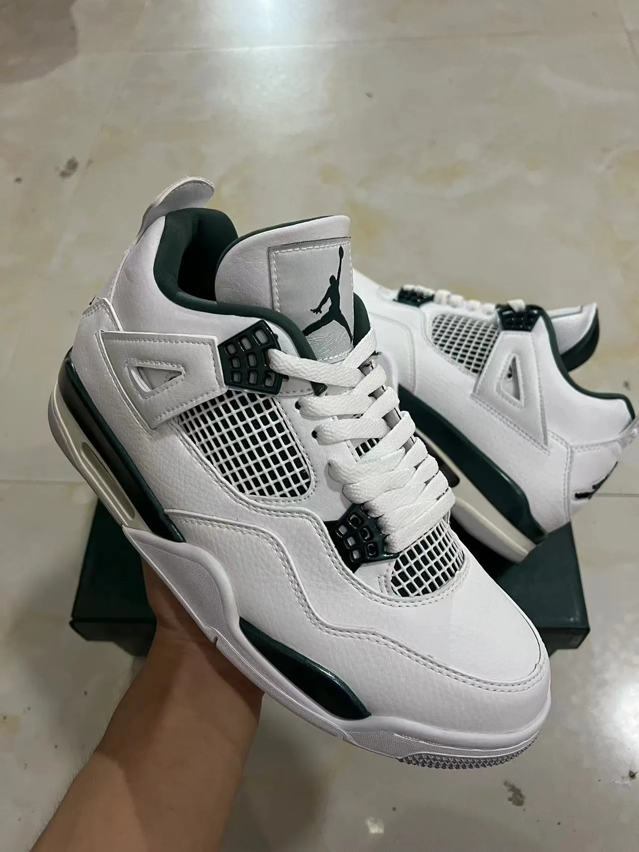 Air Jordan 4 White Dark Green Basketball Shoes 2