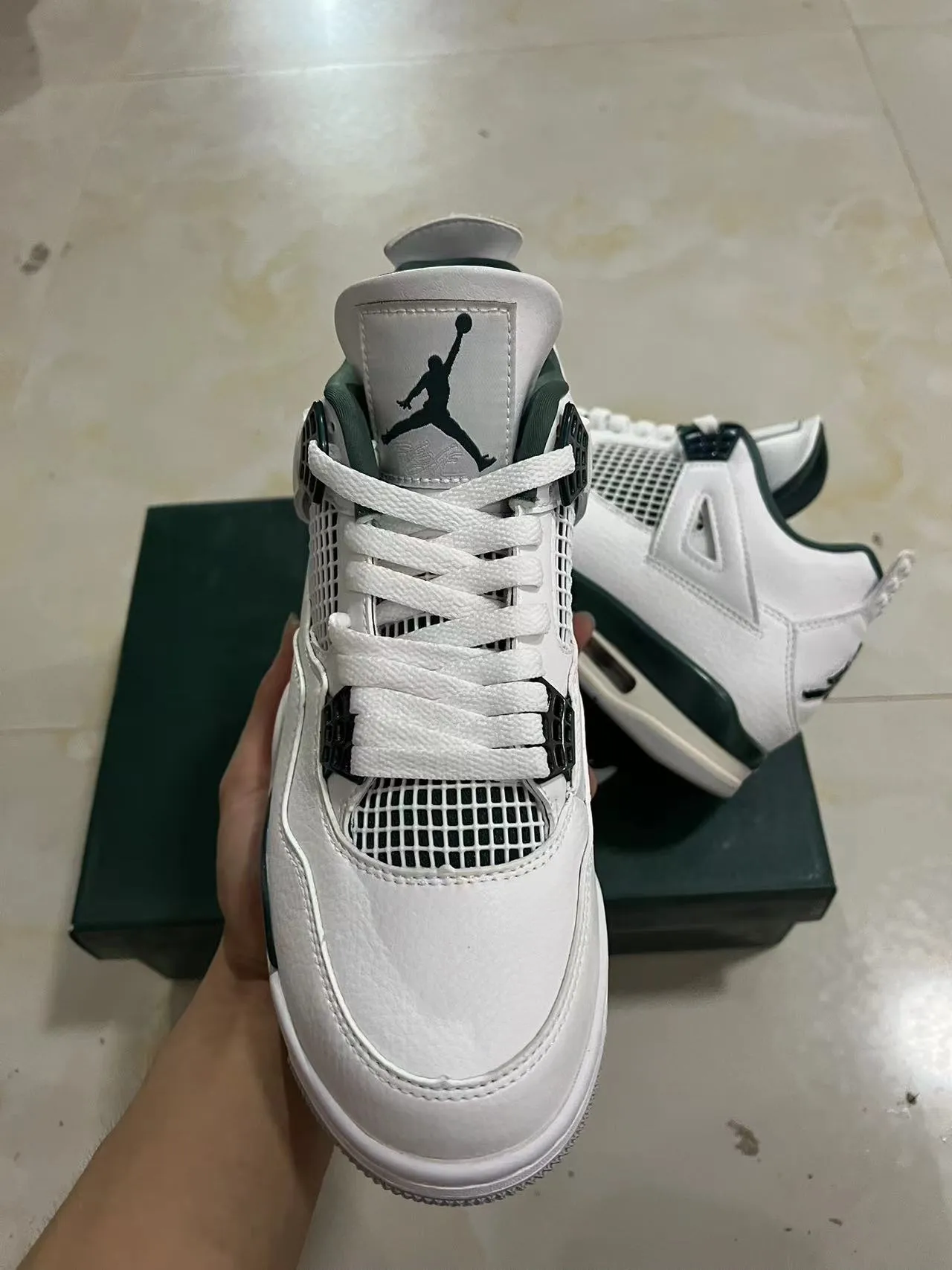Air Jordan 4 White Dark Green Basketball Shoes 3