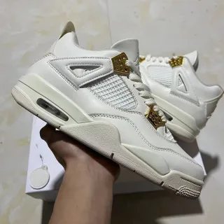 Air Jordan 4 White Gold Lace Lock Basketball Shoes