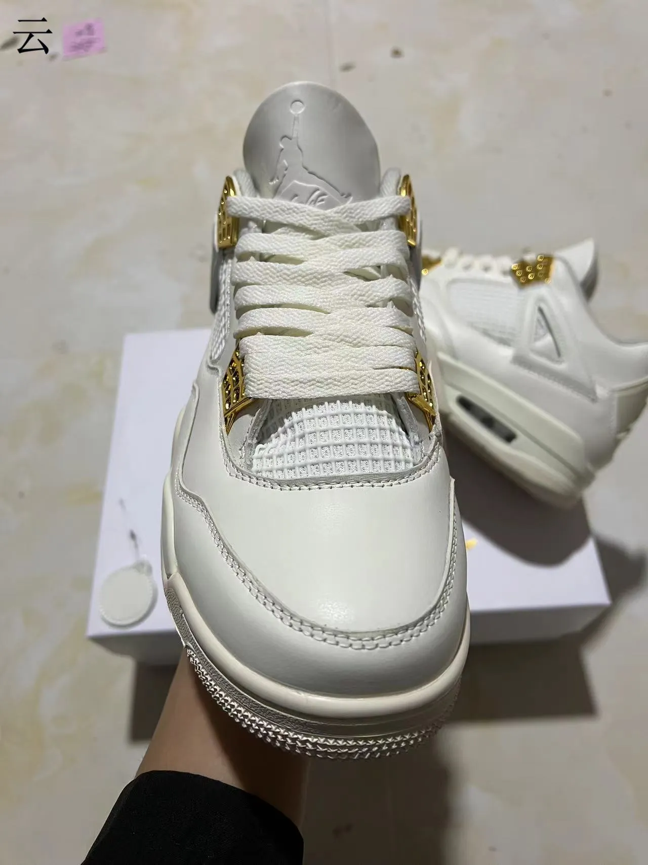 Air Jordan 4 White Gold Lace Lock Basketball Shoes 4