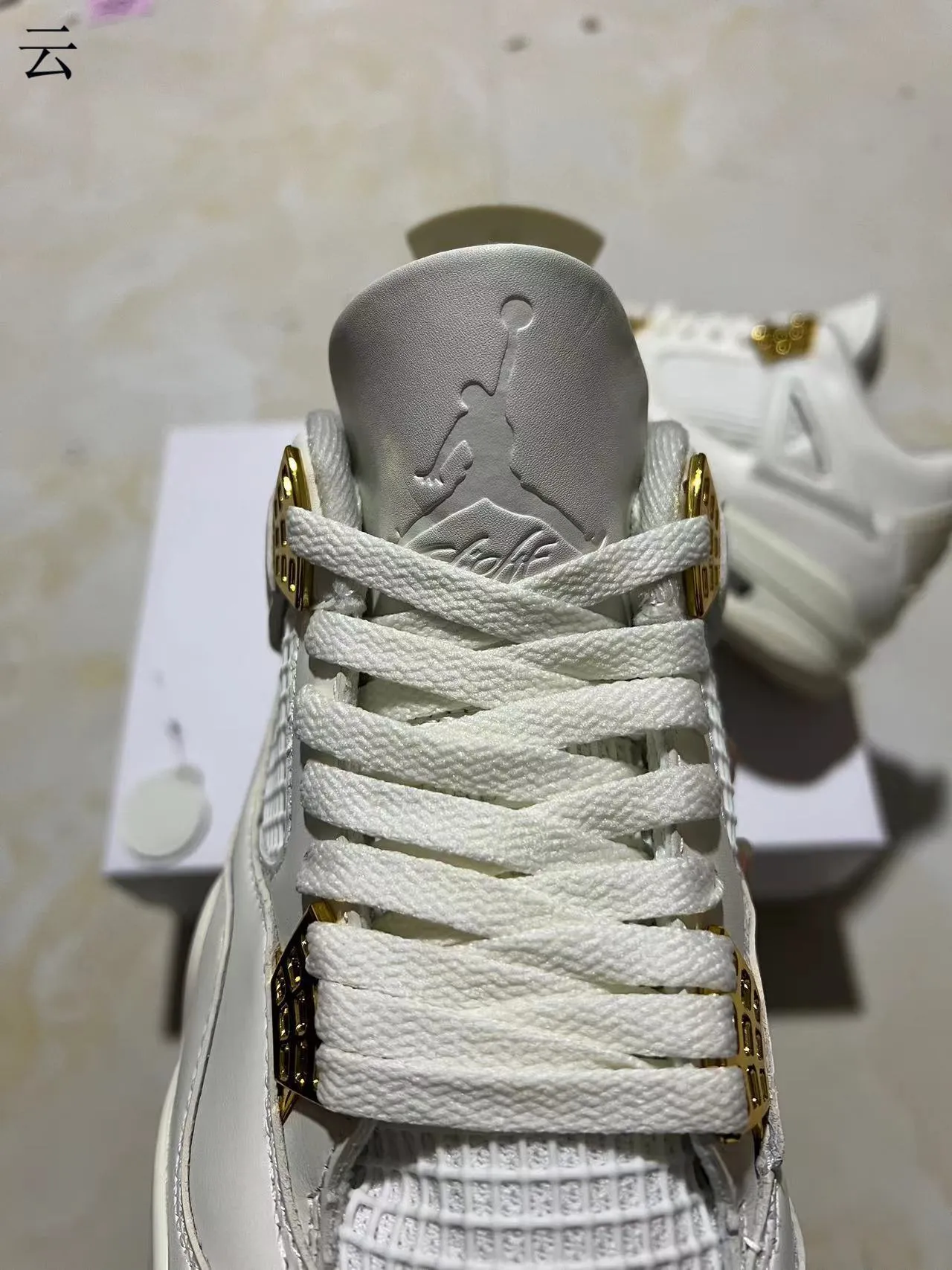 Air Jordan 4 White Gold Lace Lock Basketball Shoes 5