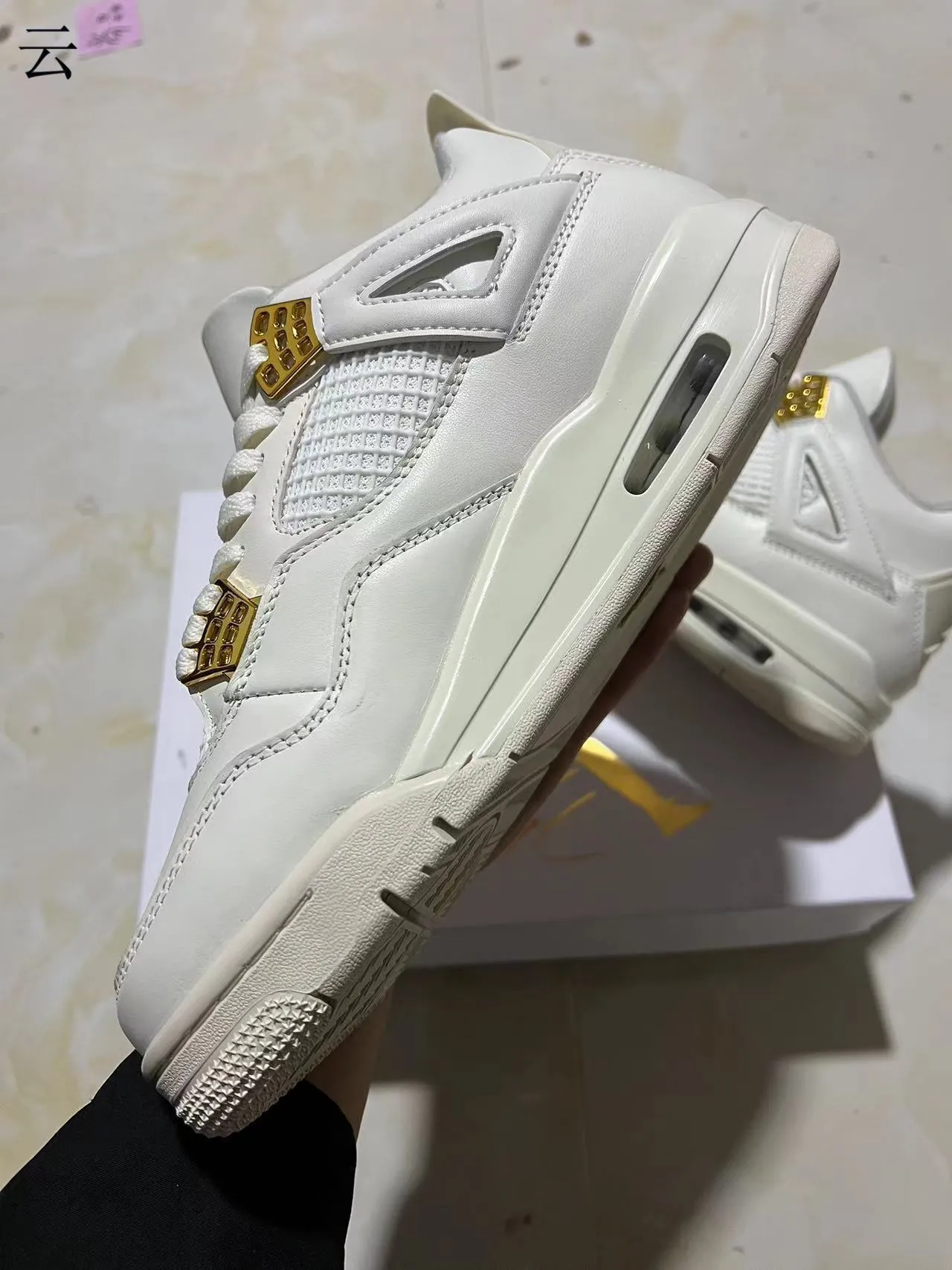 Air Jordan 4 White Gold Lace Lock Basketball Shoes 6