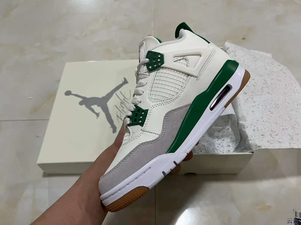 Air Jordan 4 Blanc Vert Chaussures de Basketball 5
