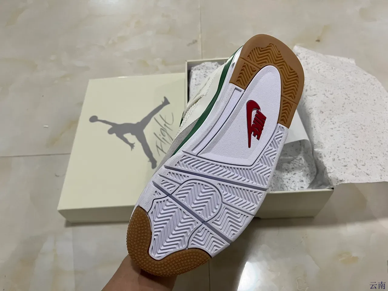 Air Jordan 4 Blanc Vert Chaussures de Basketball 6