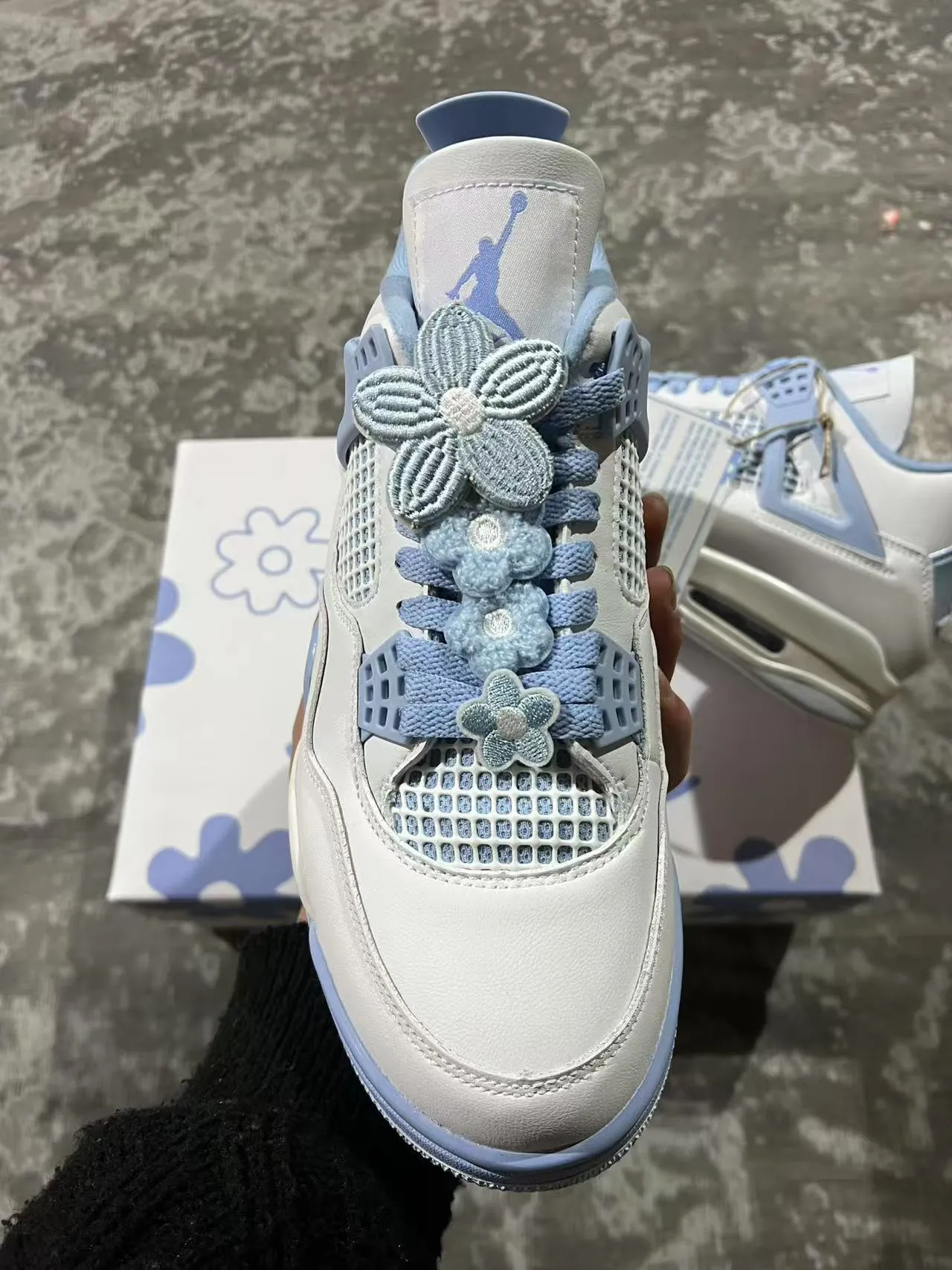 Air Jordan 4 White Light Blue Basketball Shoes 3