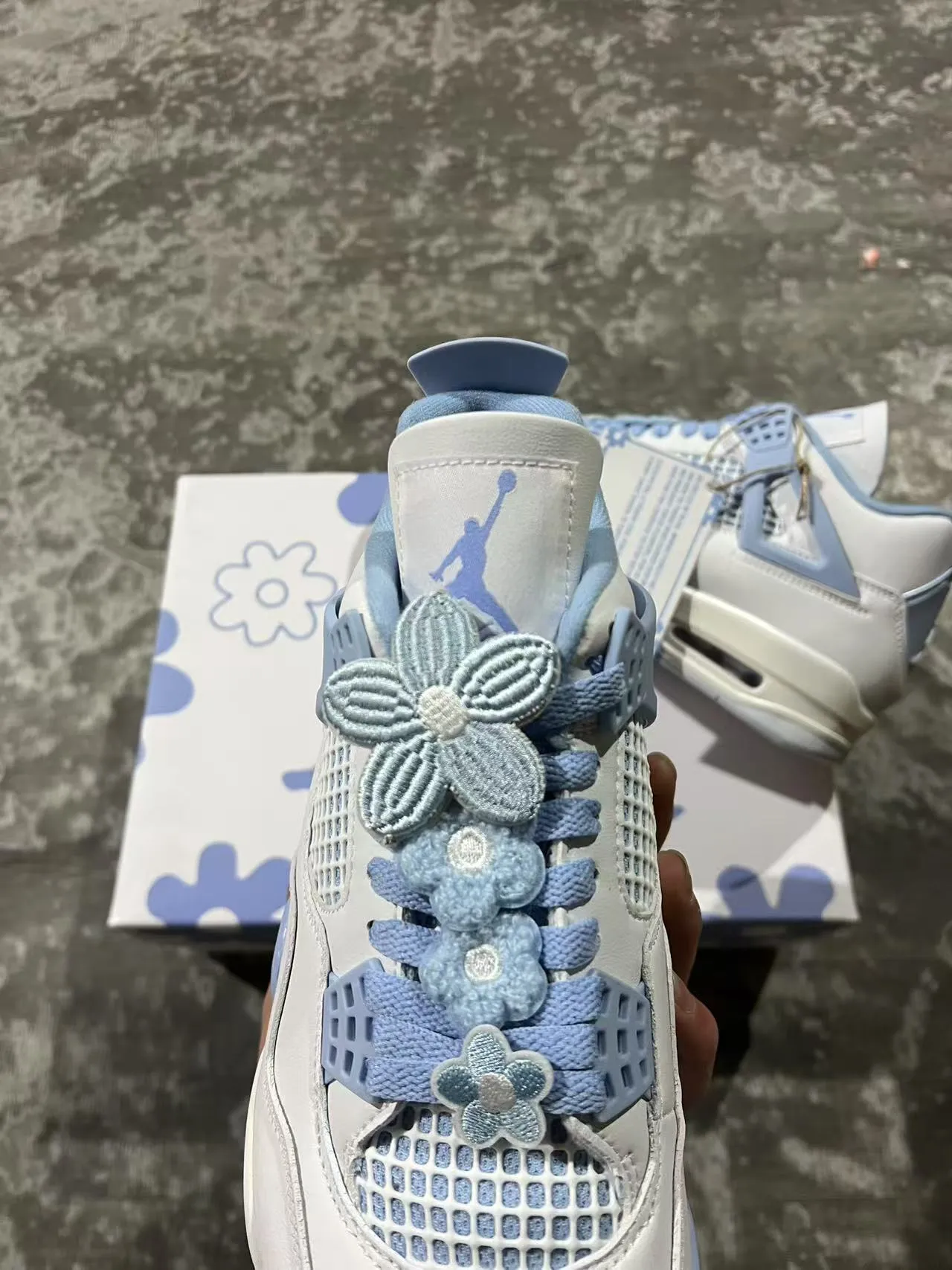 Air Jordan 4 White Light Blue Basketball Shoes 4
