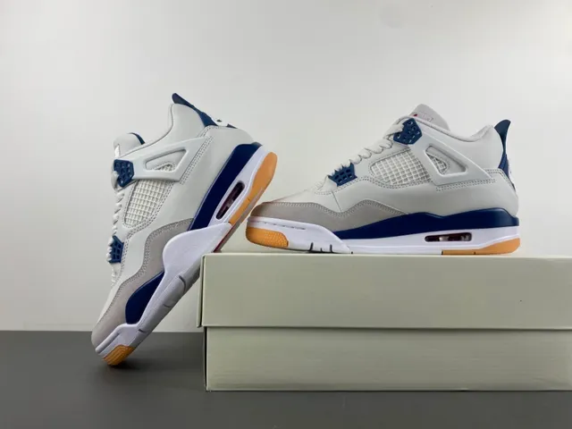 Air Jordan 4 White Navy Gum Basketball Shoes 14