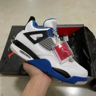 Air Jordan 4 Blanco Azul Rey Negro Zapatillas de Baloncesto