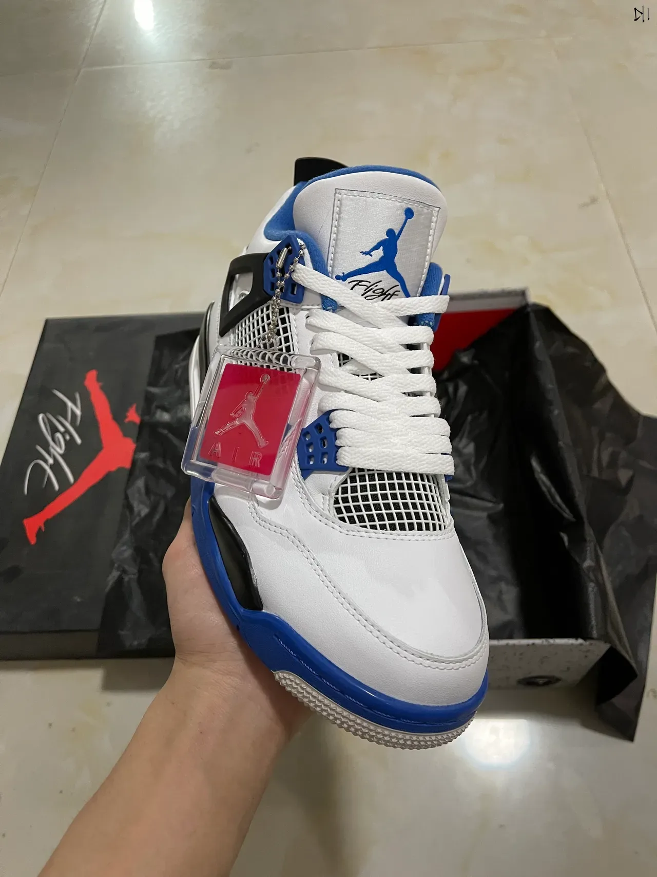 Air Jordan 4 Branco Azul Real Preto Tênis de Basquete 2