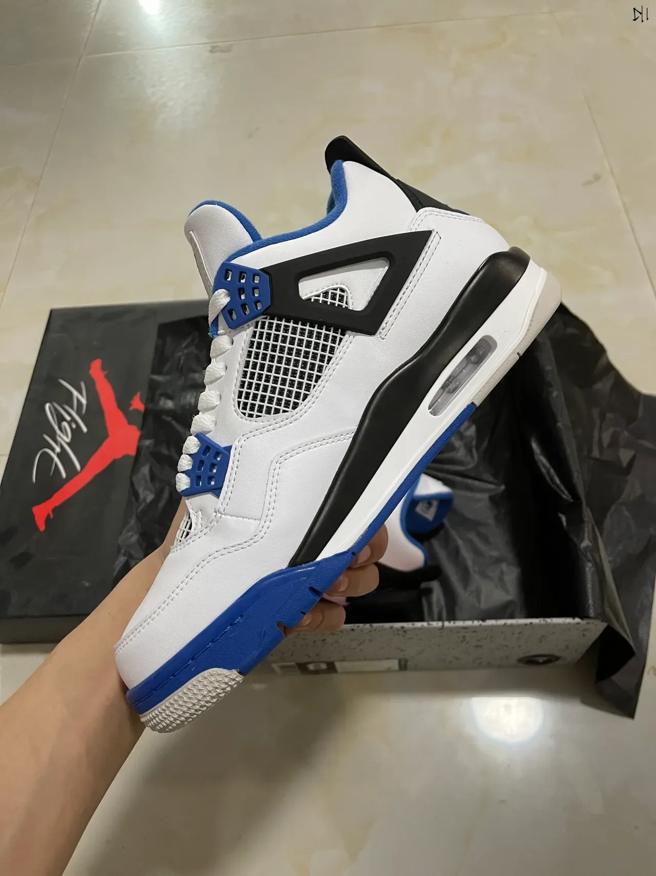 Air Jordan 4 Branco Azul Real Preto Tênis de Basquete 4