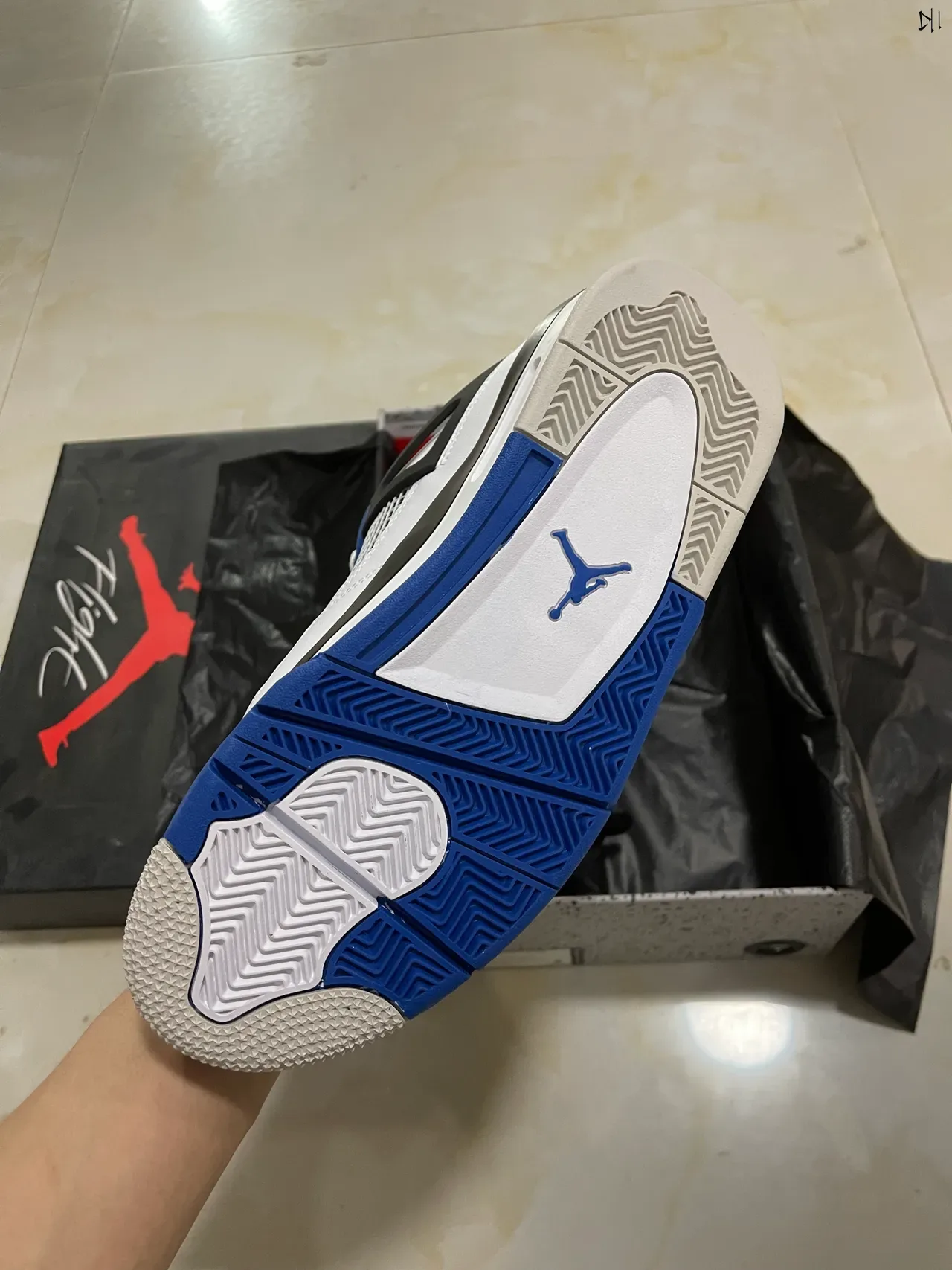 Air Jordan 4 Branco Azul Real Preto Tênis de Basquete 5
