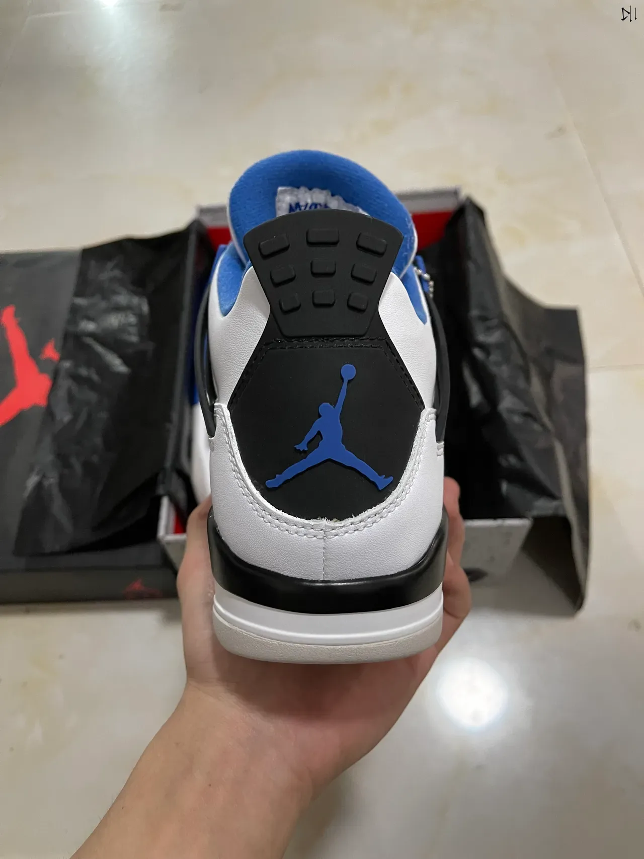 Air Jordan 4 Branco Azul Real Preto Tênis de Basquete 6
