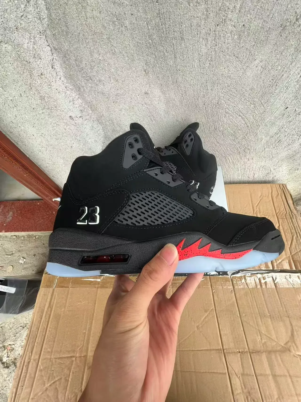 Air Jordan 5 Black Red Flame Zapatillas de Baloncesto 7