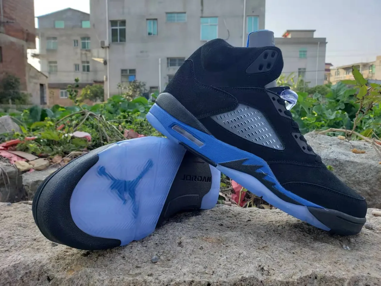 Air Jordan 5 Black Royal Blue Basketball Shoes 4