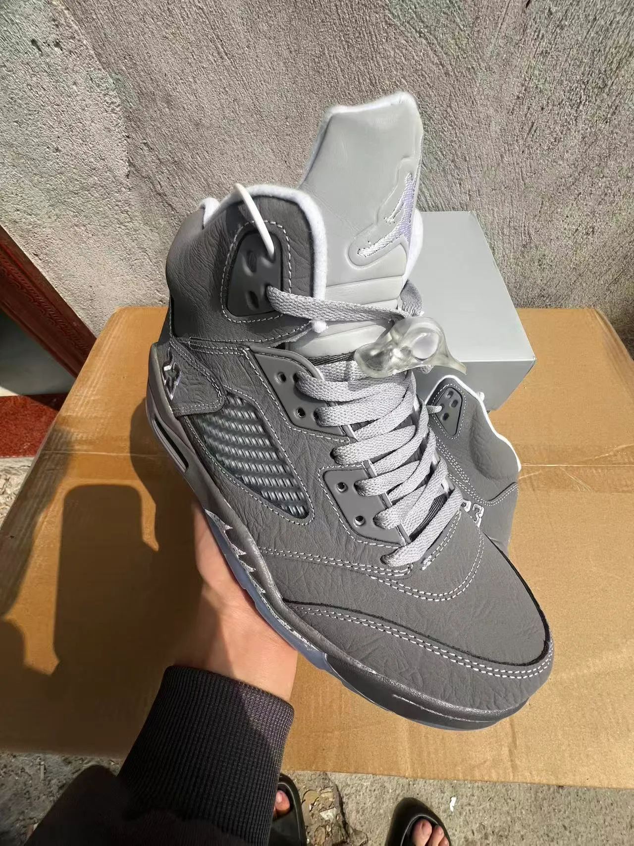 Air Jordan 5 Gray and Icy Blue Basketball Shoes 2
