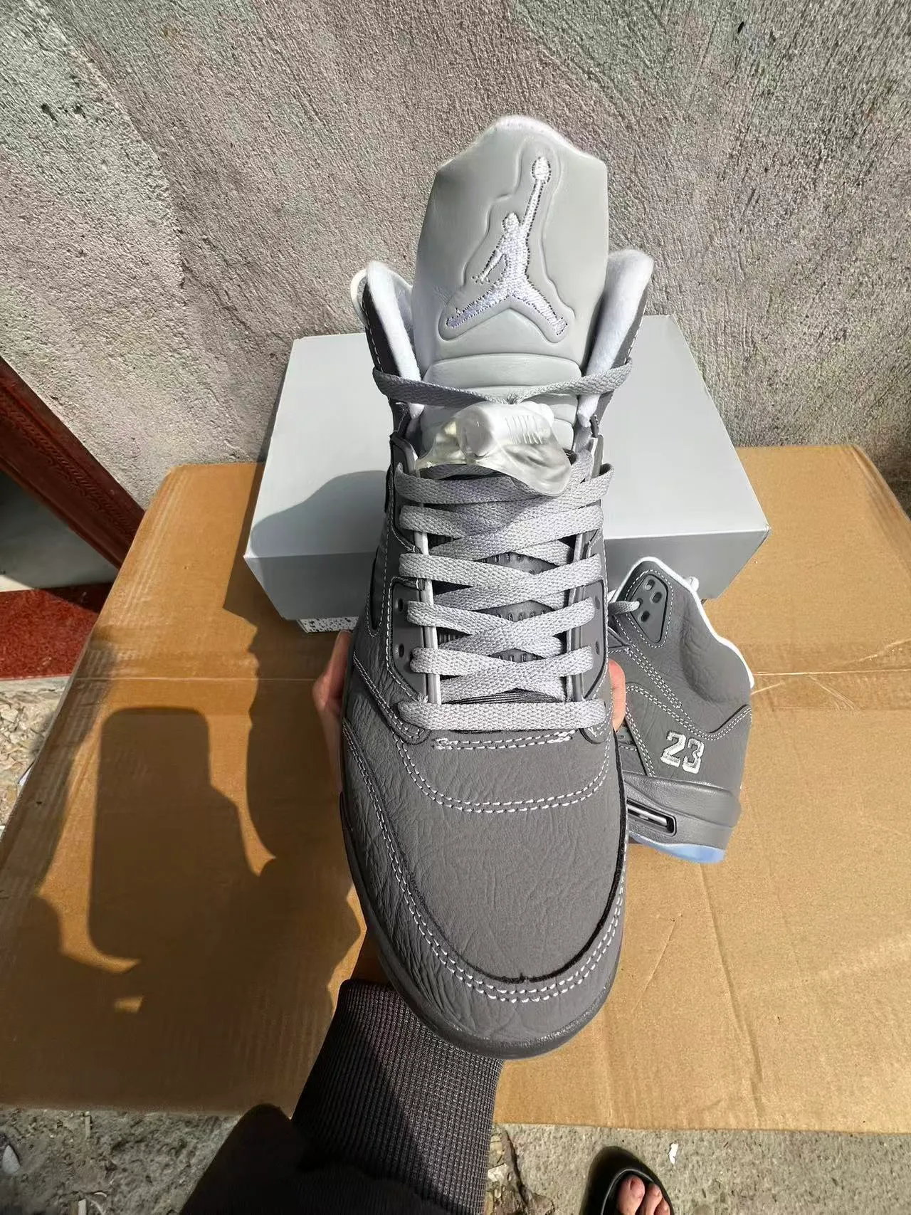 Air Jordan 5 Gray and Icy Blue Basketball Shoes 3