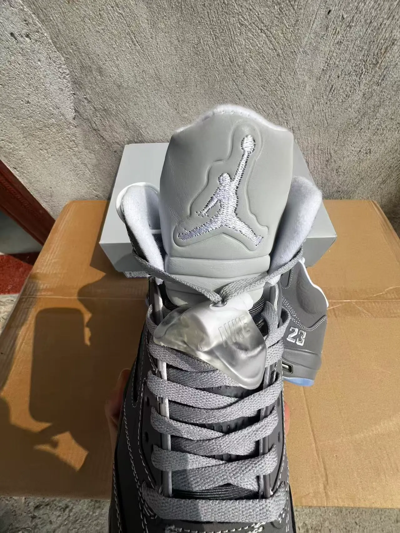 Air Jordan 5 Gray and Icy Blue Basketball Shoes 4