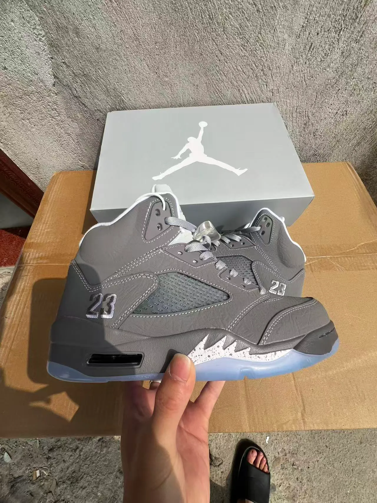 Air Jordan 5 Gray and Icy Blue Basketball Shoes 7